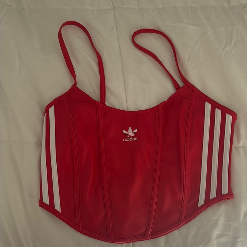Adidas Red and White Pleather Firebird Top